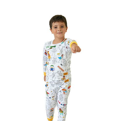 Superhero City Long Sleeve Coloring Pajamas