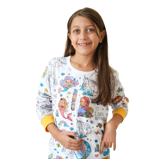Magical Mermaid & Unicorn World Long Sleeve Coloring Pajama