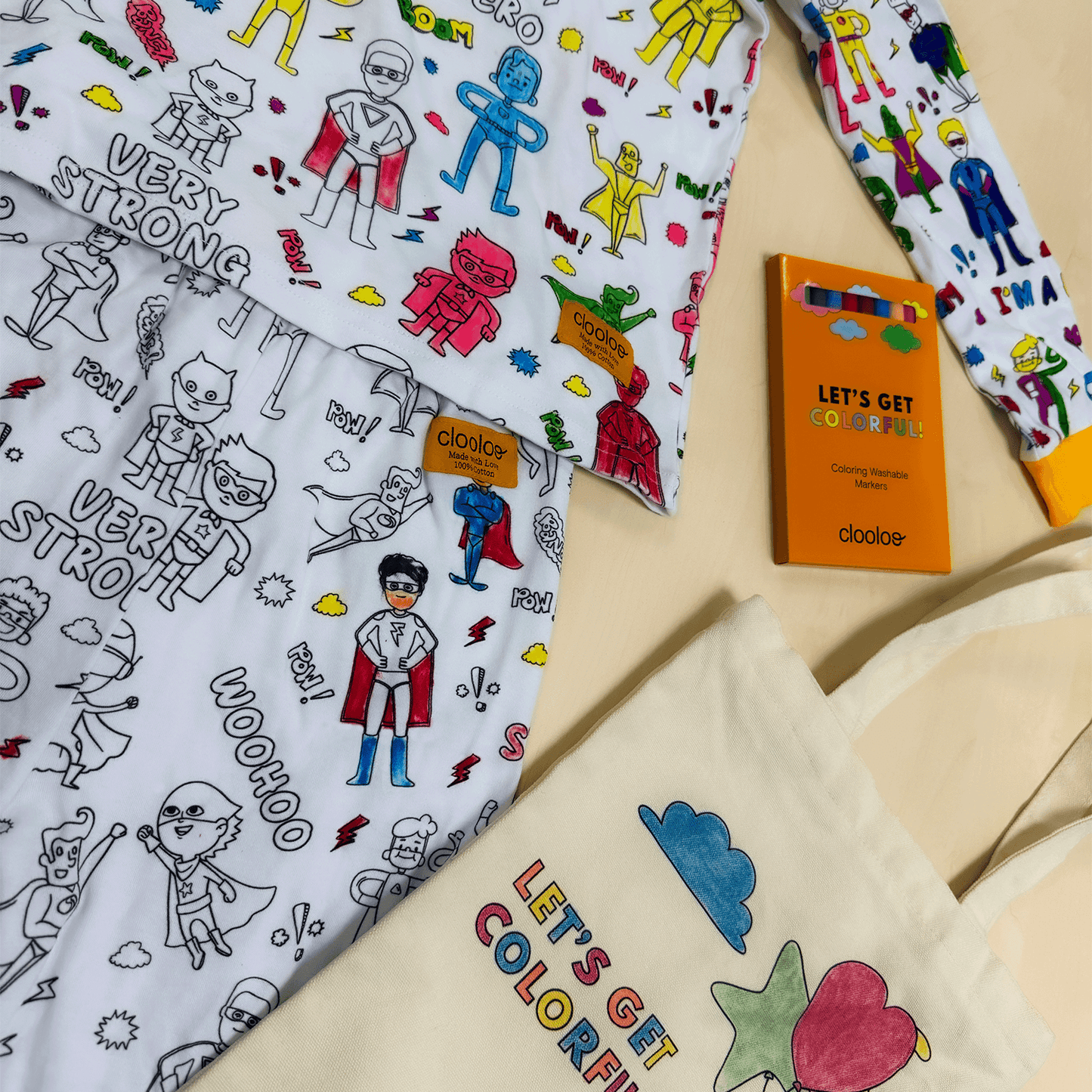 Superhero City Long Sleeve Coloring Pajamas