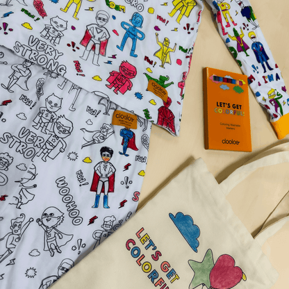 Superhero City Long Sleeve Coloring Pajamas