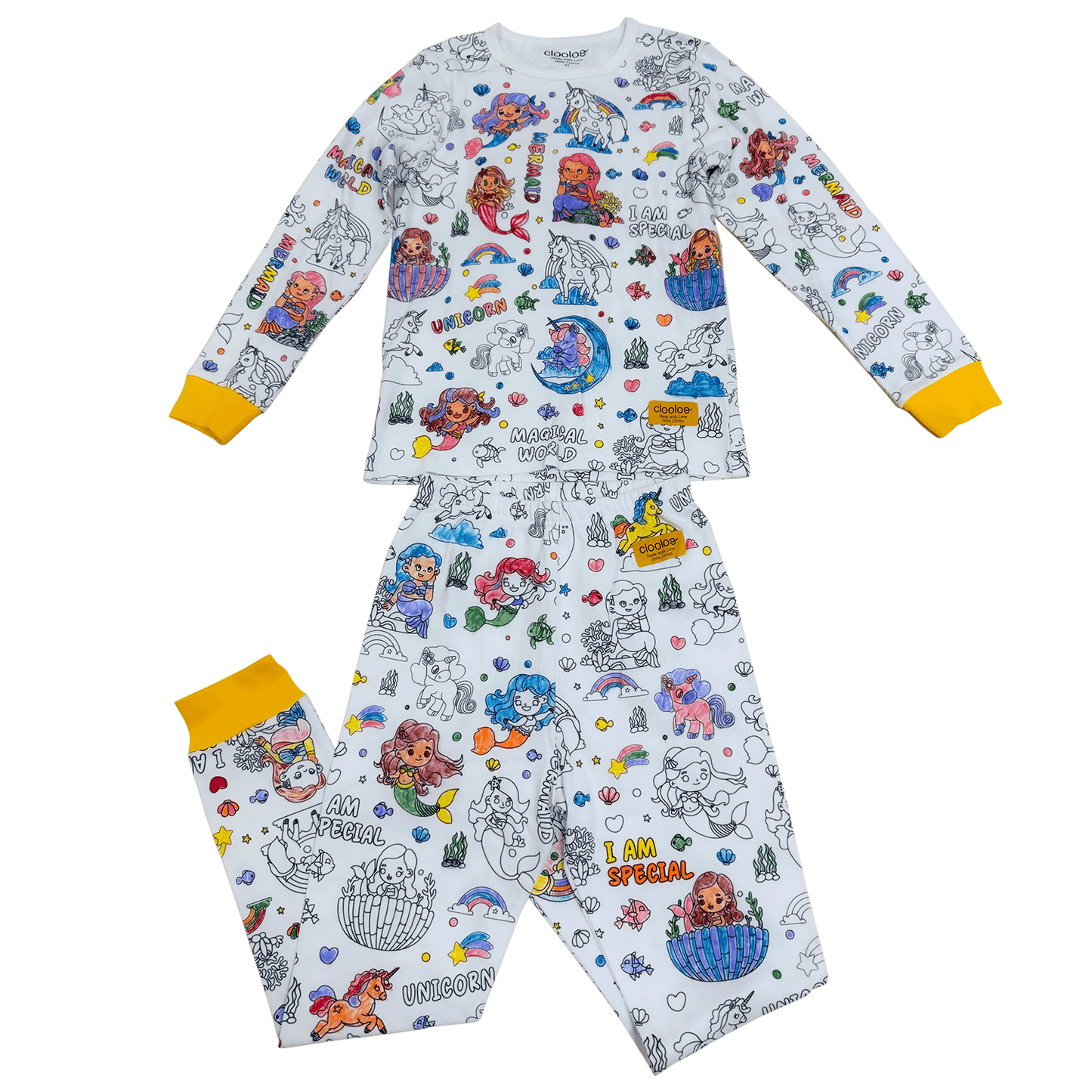 Magical Mermaid & Unicorn World Long Sleeve Coloring Pajama