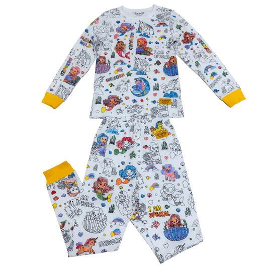 Magical Mermaid & Unicorn World Long Sleeve Coloring Pajama