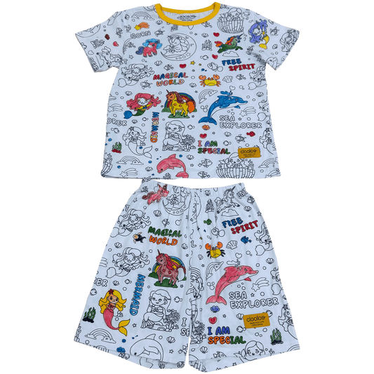Magical Mermaid & Unicorn World Short Sleeve Coloring Pajama